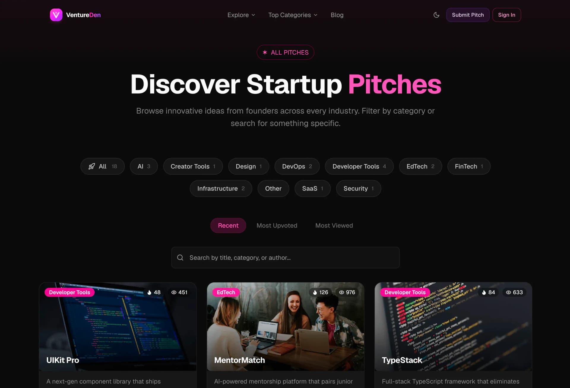 VentureDen screen 2